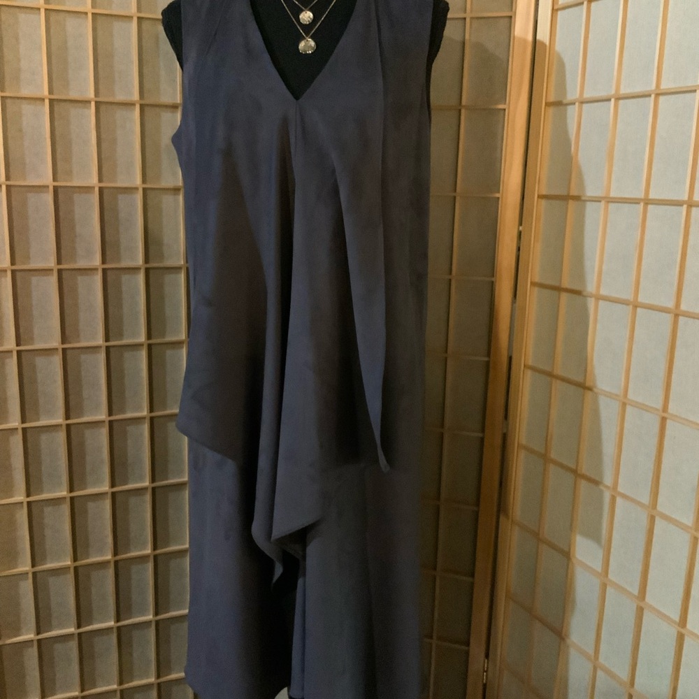 Navy Blue Asymmetrical Draped V-Neck Midi Sundress